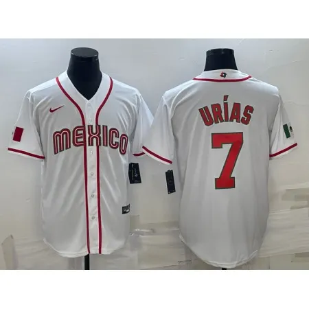 Men's Mexico Baseball #7 Julio Urias 2023 White World Baseball Classic Stitched Jersey IZB6