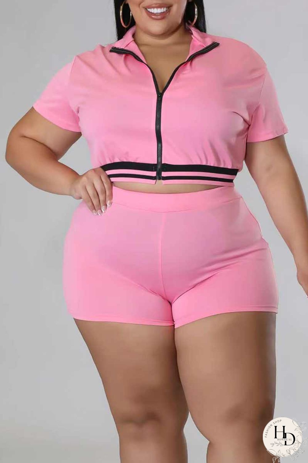 Red Casual Solid Patchwork Zipper Plus Size Two Pieces