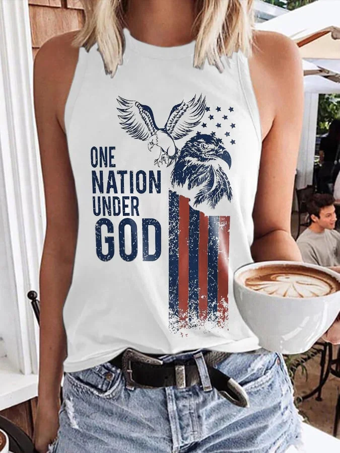 Vintage One Nation Under God Eagle Flag Print Tank Top