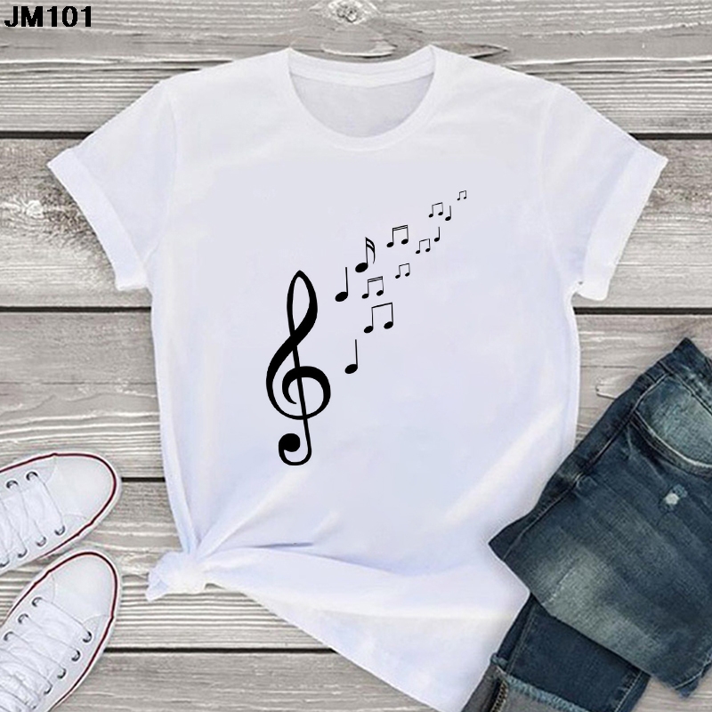 Cotton Tshirt New Summer Women's Harajuku Tshirt Love Music Printing Female T Shirt Casual Streetwear Short Sleeve Tops Ladies T-shirt t -shirt Tee