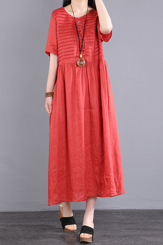 Plus Size-2022 New Striped Dress Long Linen Red Dress
