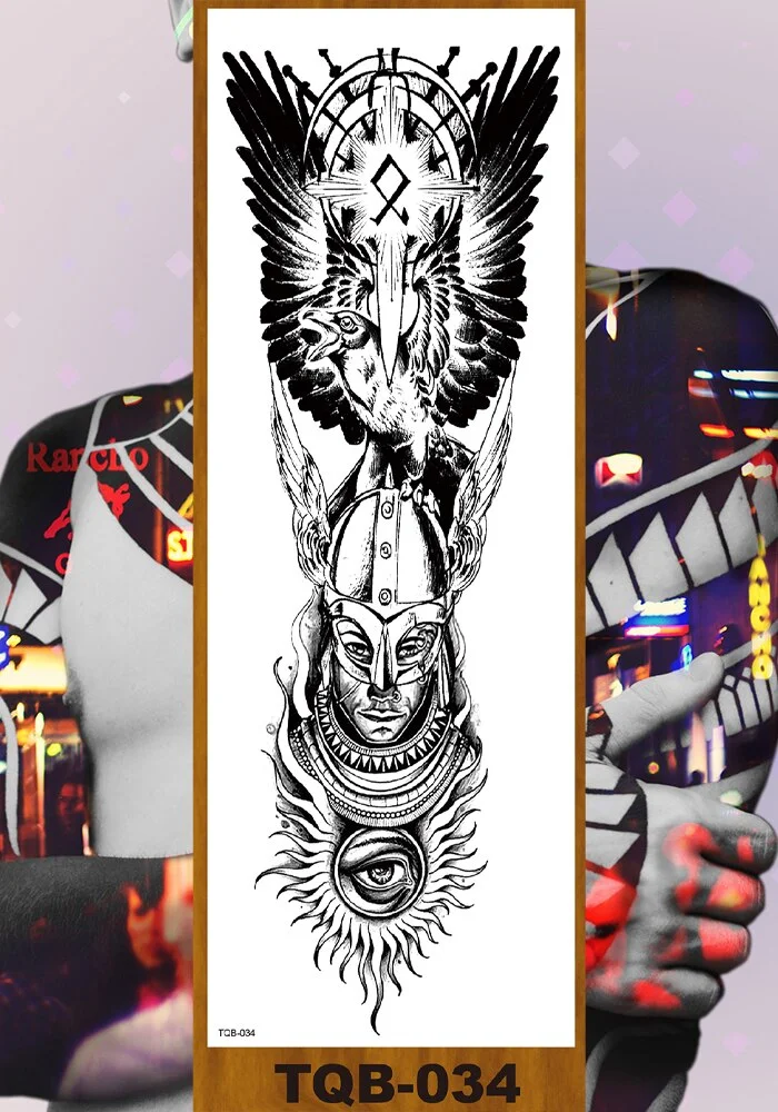 Full Flower Arm Temporary Tattoos Stickers Man Woman Girls Body Leg Fake Tatoo Buddha Bodhisattva Valkyrie Warrior Goddess DIY