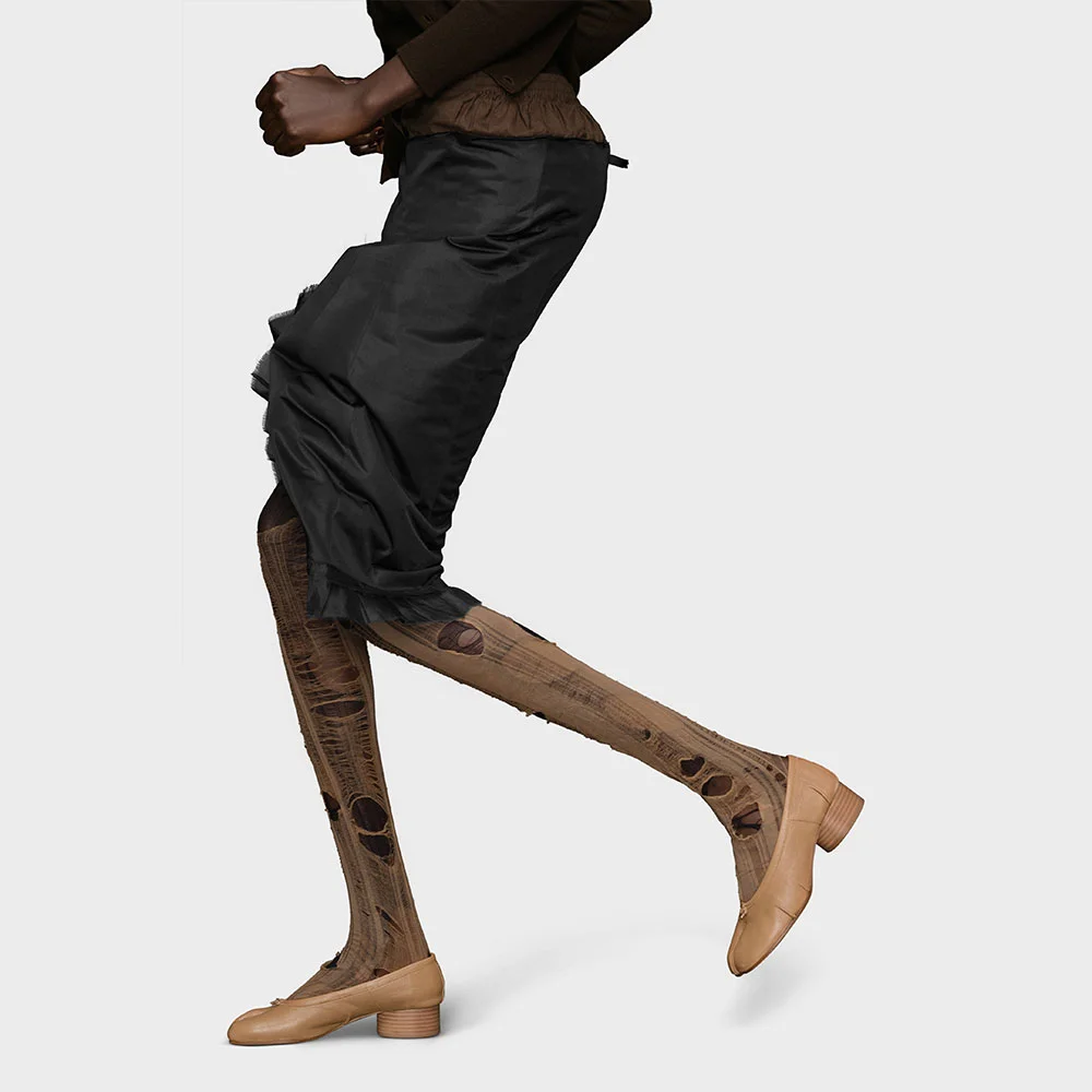 Stylish Faux Leather Split Toe Wrinkled Nude Pumps with Cylinder Heel