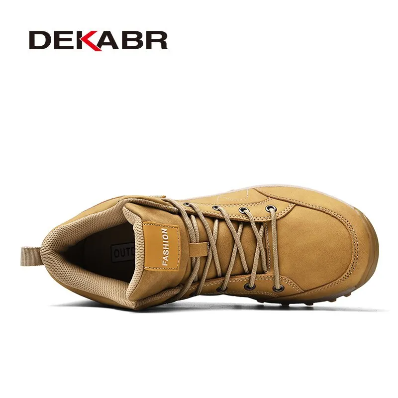 DEKABR Size 39~48 Split Leather Men Boots Autumn Winter Waterproof Non-slip Work Shoes High Quality Sneakers Lace-up Ankle Boots