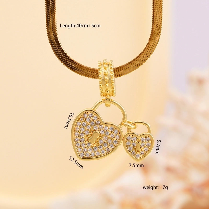 Elegant Classic Style Heart Shape Lock 304 Stainless Steel Copper Zircon Pendant Necklace