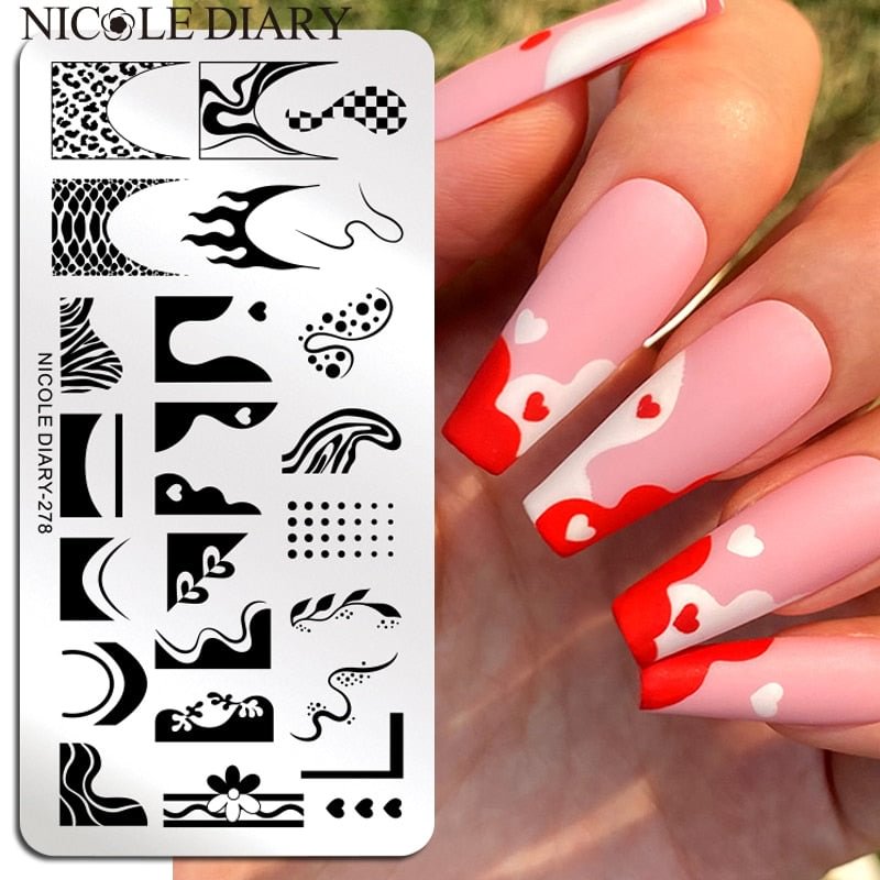NICOLE DIARY Wave Heart Design Stamping Plates Leopard Flower Printing Stencil Manicuring Stamp Templates Accessory Tool
