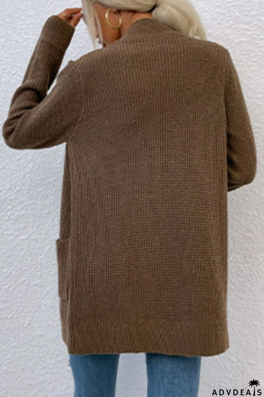 Open Front Rib-Knit Cardigan with Pockets