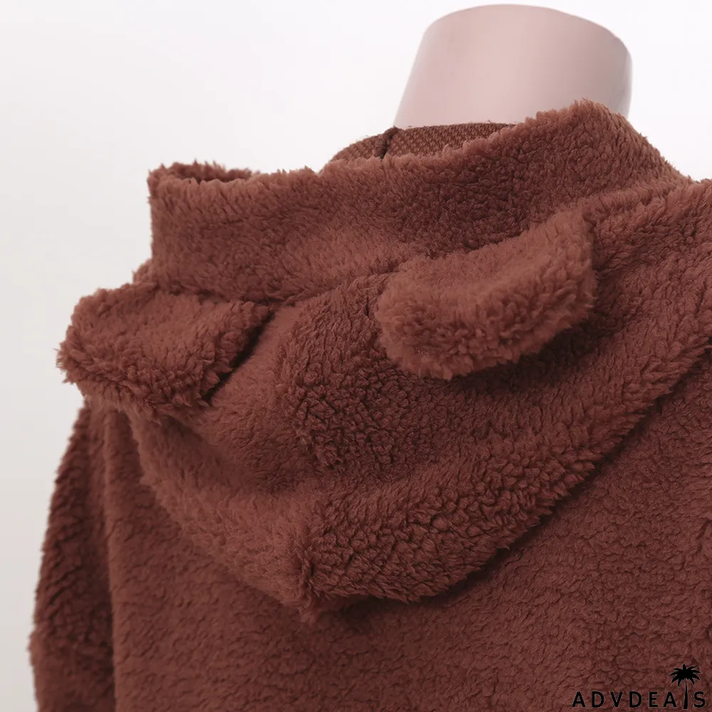 Casual Plush Thick Hooded Long Sleeve 2 Piece Sets