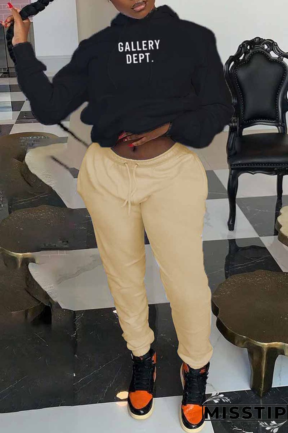 White Sportswear Print Letter Hooded Collar Long Sleeve Two Pieces