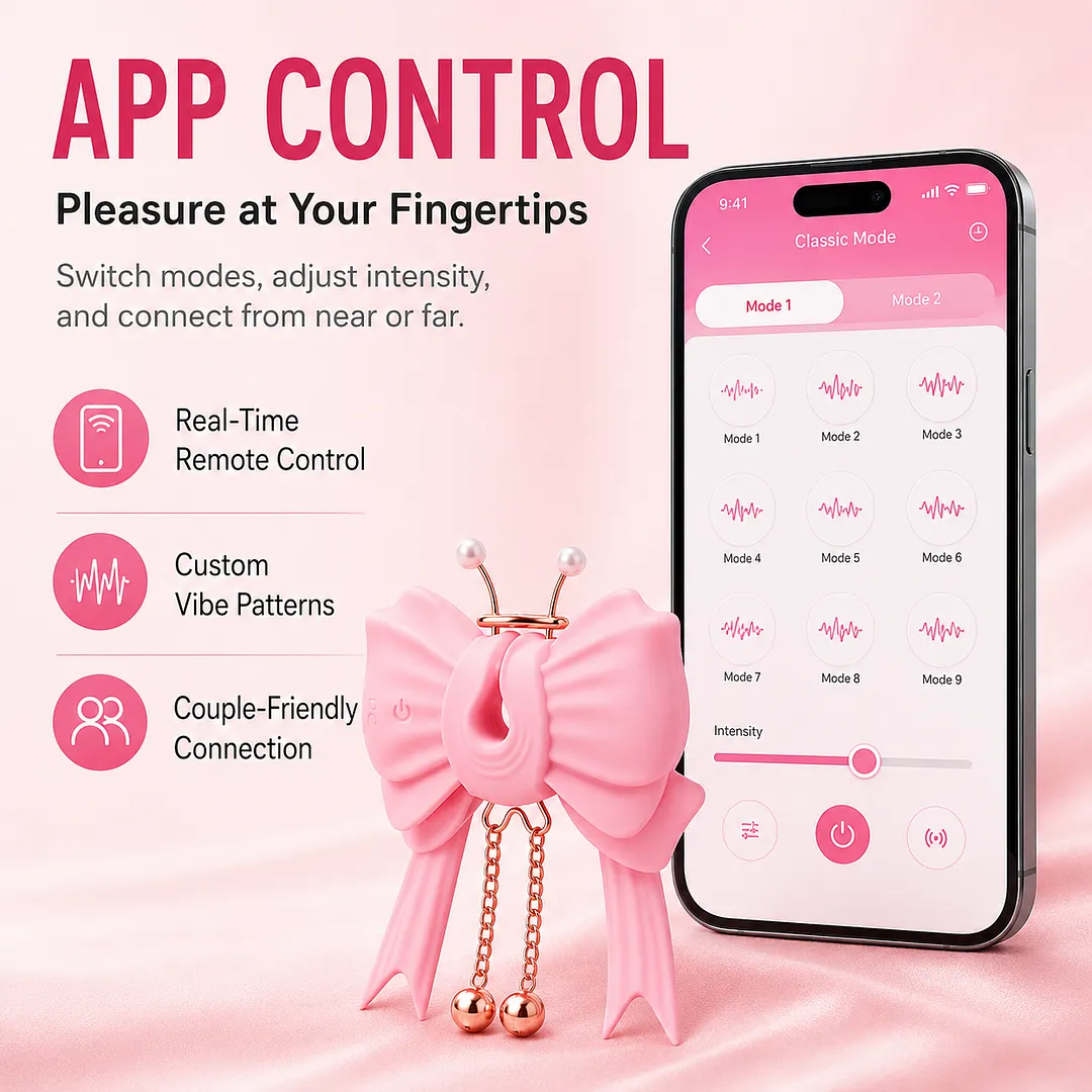 Sexy Kitty &ndash; App-controlled Vibrating & Electro-stim Bow Nipple Clamps