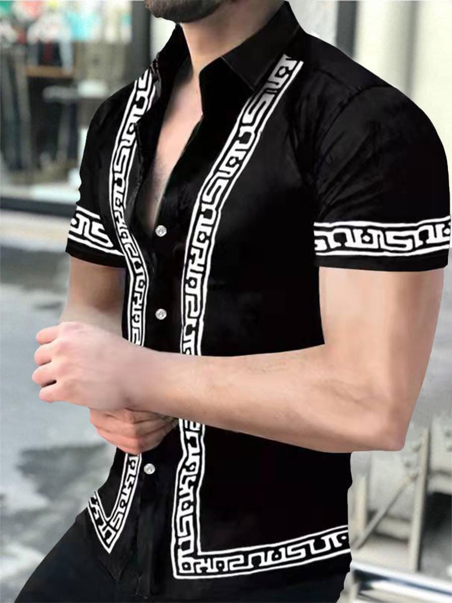 Men's Geometric Symmetrical Printed Short-Sleeved Shirt