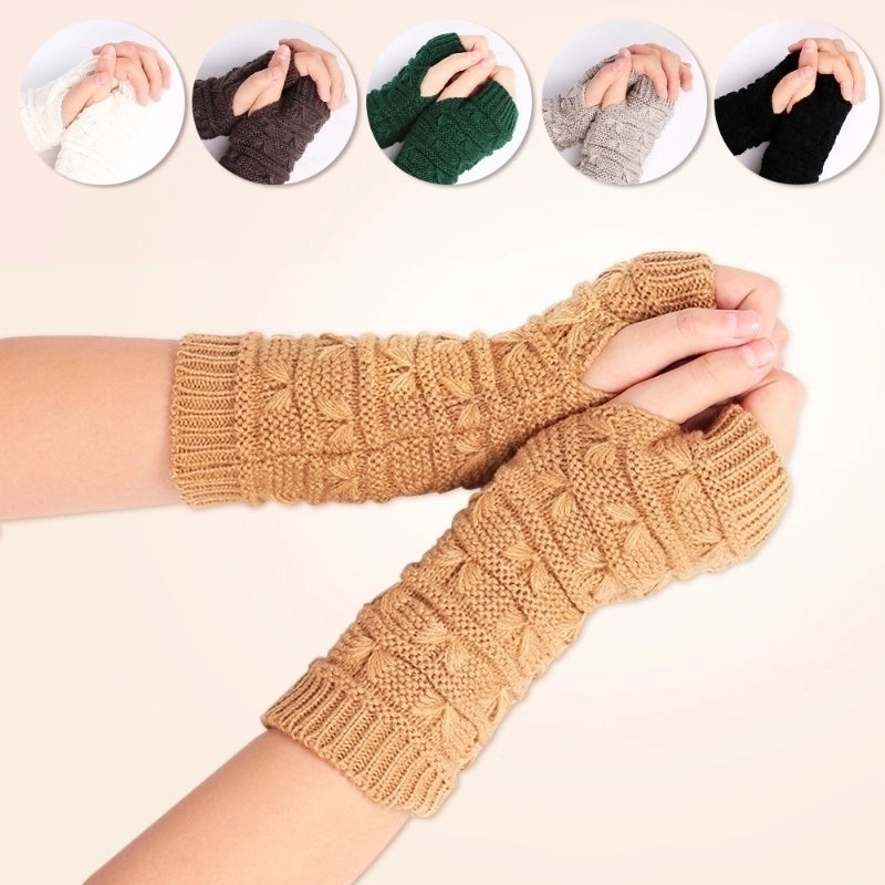 Wool Gloves Winter Cold-proof Knitted Warm Half-finger Computer Gloves Autumn And Winter Women's Thickened Winter Sleeves