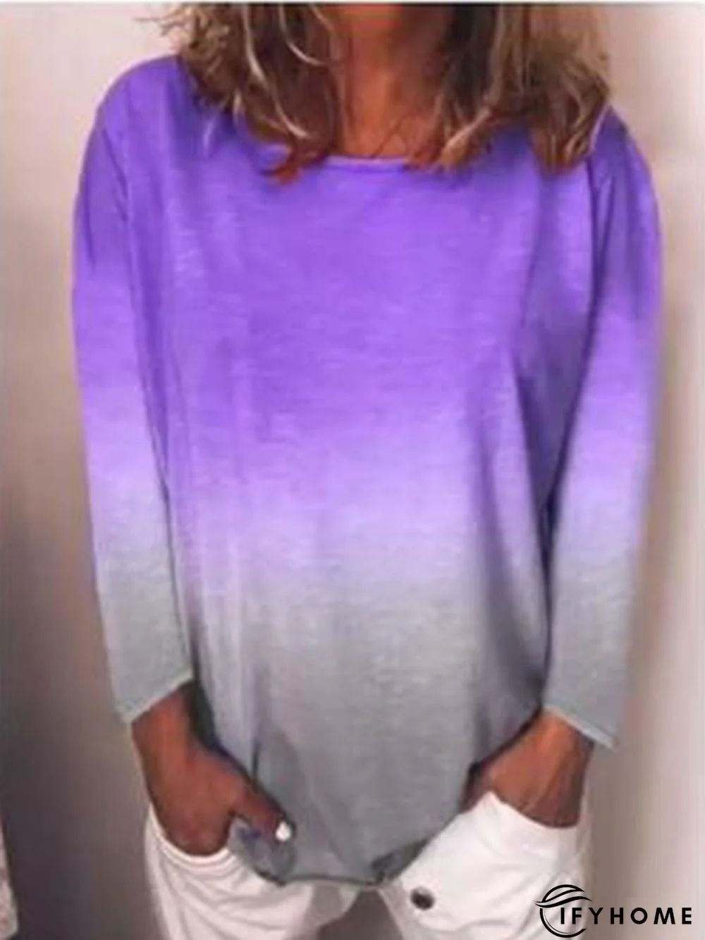 Long Sleeve Printed Casual Tie-Dye T-shirt | IFYHOME