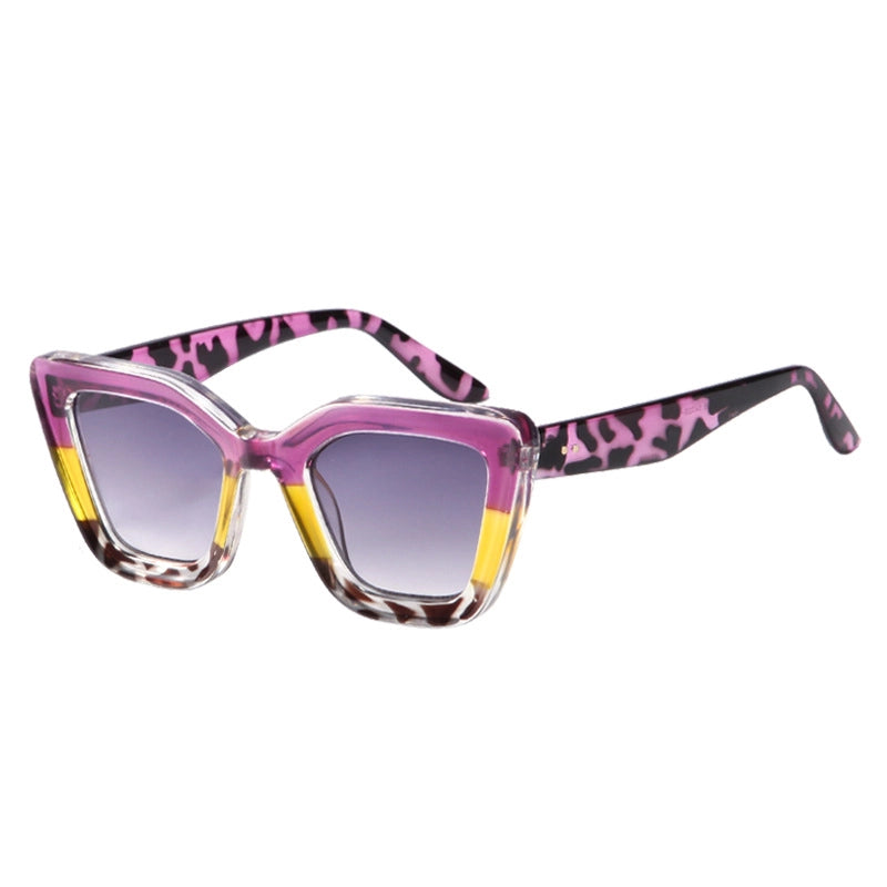 Retro Color Block Solid Color Leopard Pc Cat Eye Full Frame Glasses