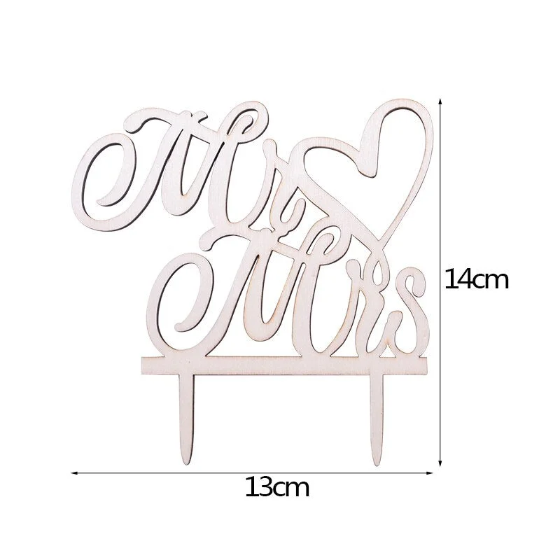 1Pcs Wedding Cake Topper Wood Mr& Mrs Just Married Decoration Bride Groom DIY Wedding Cake Decorations Engagement Party Supplies