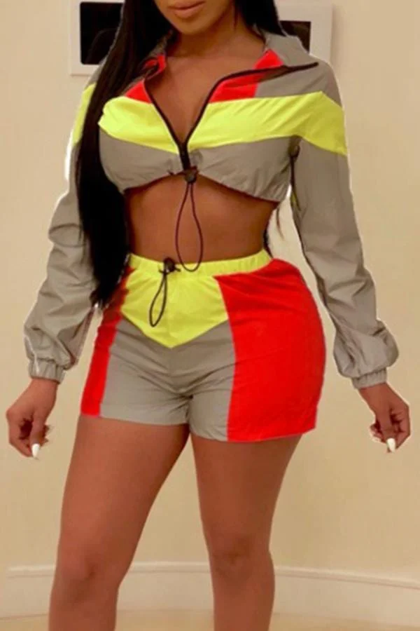 Trendy Patchwork Shorts Set