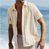  Striped Short-Sleeve Button-Up Shirt for Men - Perfect for Summer Beach Outings by Inlyline