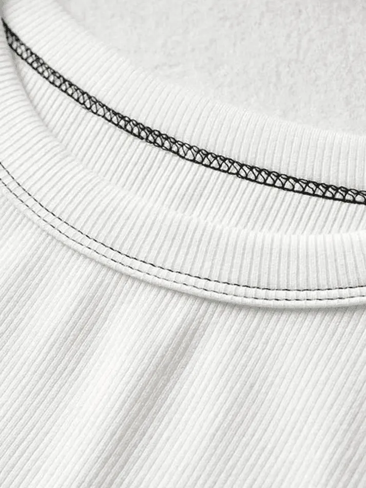 Brownm Stitched Detail Ribbed Crop Tank Top