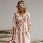 Bohemian Style Plant Flower And Butterfly Pattern Embroidery Women's Cotton And Linen Dress - Image 5