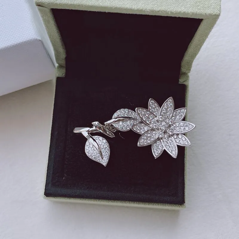 Pure 925 sterling silver high quality hot sell brand female luxury jewelry lotus zircon ring European flower ring jewelry gift