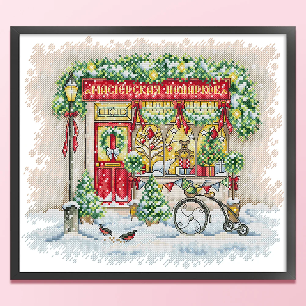 DIY Stamped Cross Stitch 14CT Partial Embroidery 34*30cm - Christmas Window