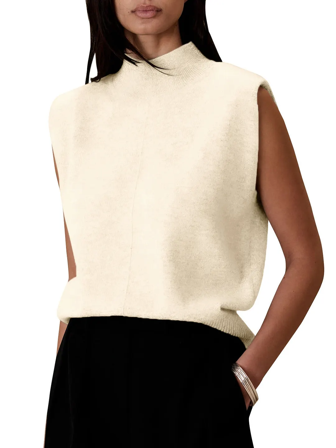 Brownm Pure Color Half Collar Sleeveless Fashion Sweaters