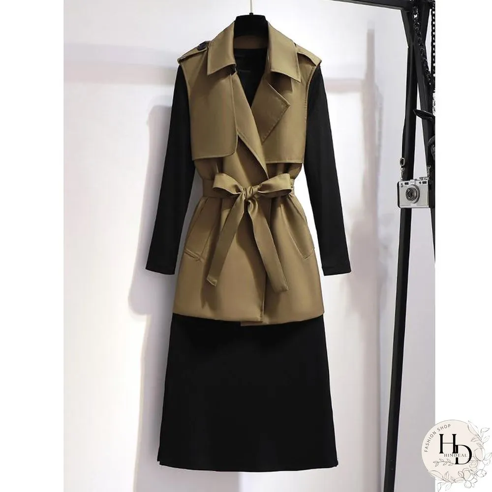 British Style Vest+Black Dress P10367