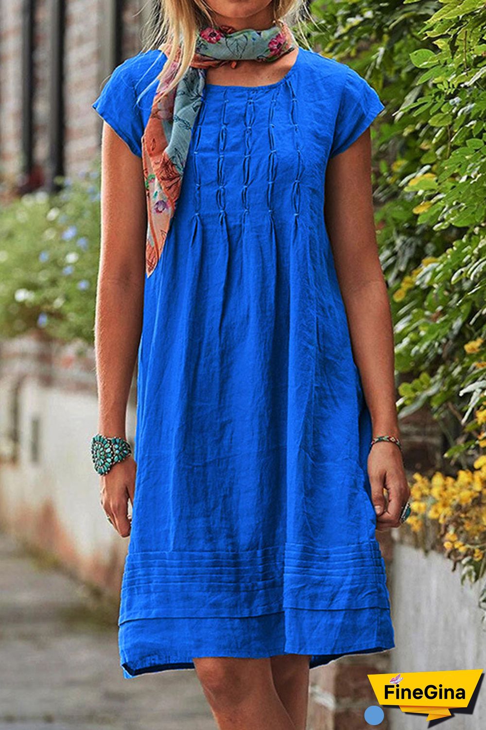Casual Solid Patchwork U Neck A Line Short Sleeve Dress(7 colors)