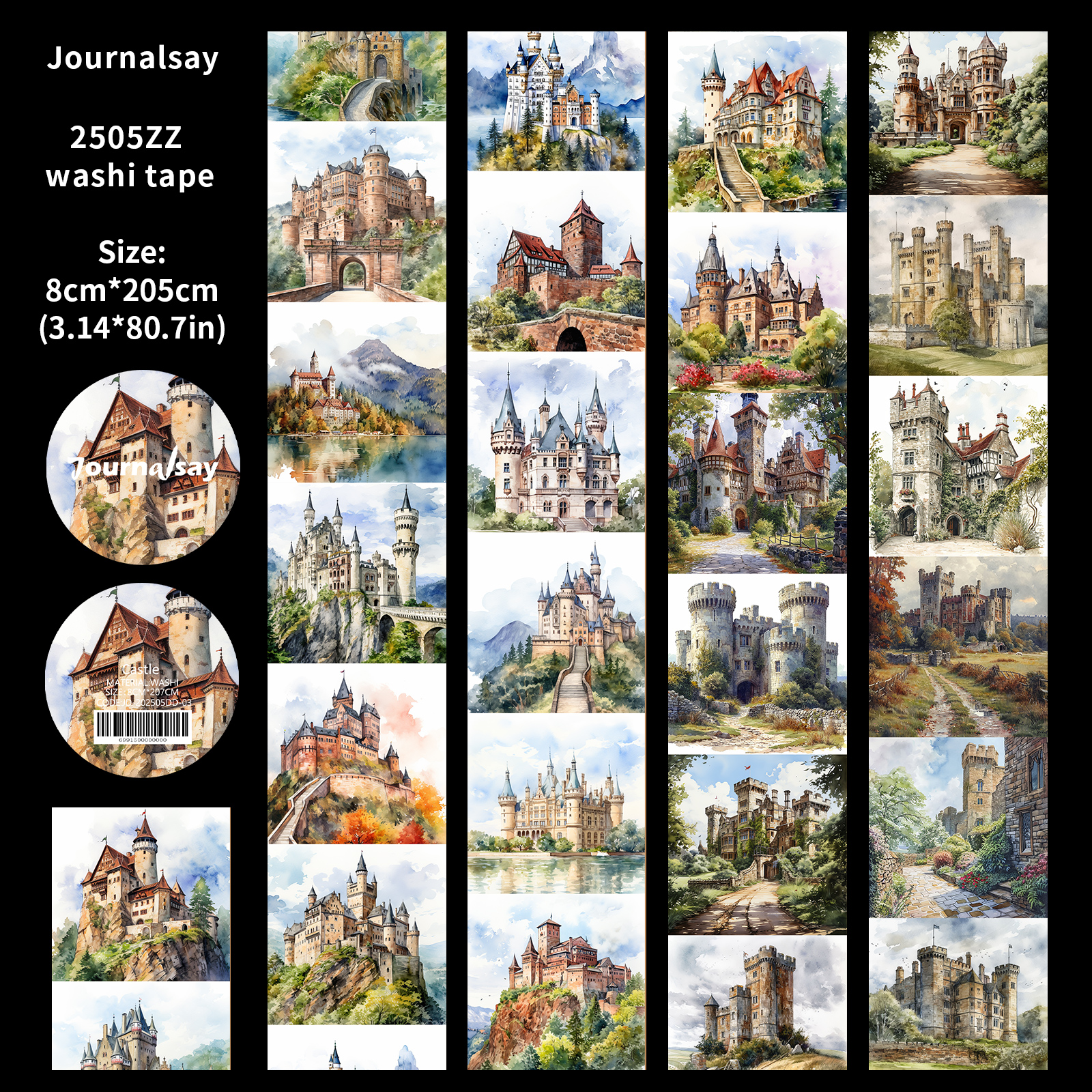 Washi Tape - 80mm*200cm Vintage Castle Landscape 