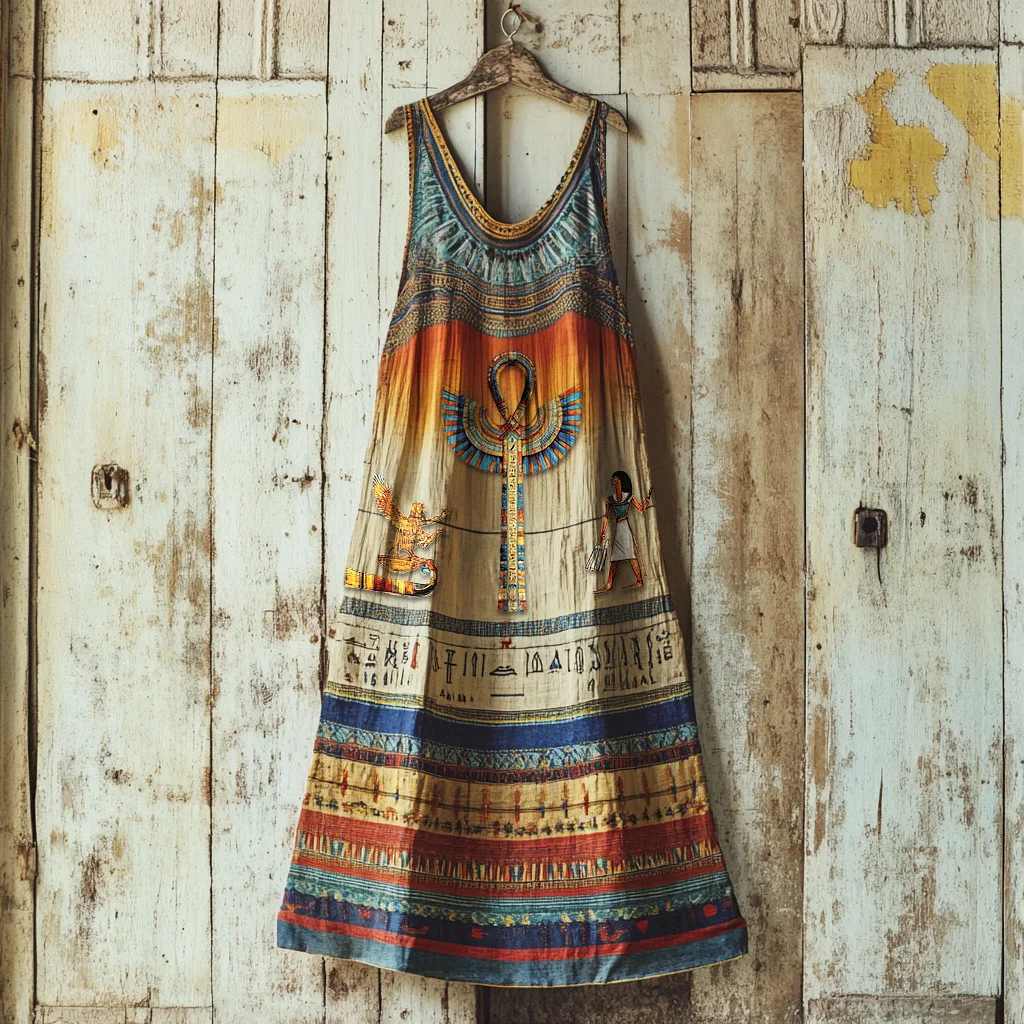Ancient Egyptian Elements Art Linen Maxi Dress