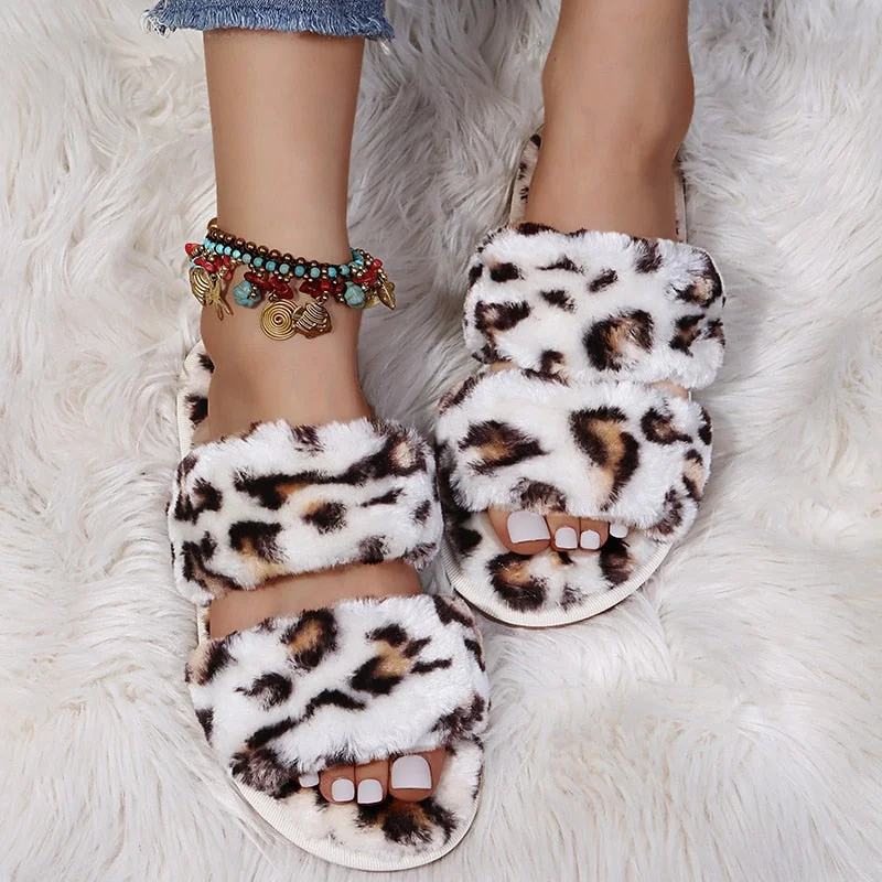 Fluffy Slippers Women Cozy Faux Fur Indoor Floor Slides Flat Soft Furry Shoes Women Home Slippers Female Winter Warm Flip Flops