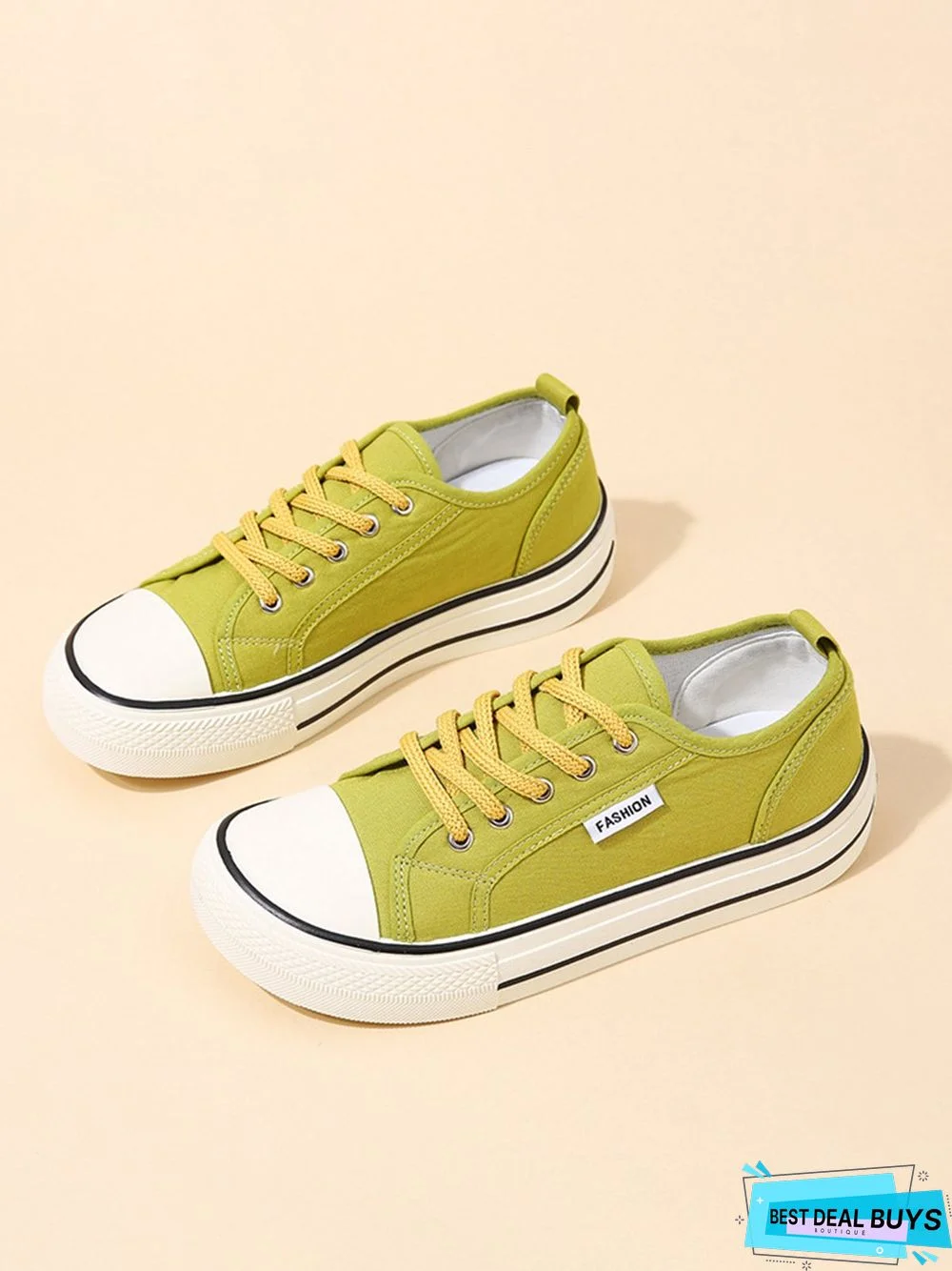 Casual Plain Color Split Joint Comfy Square Toe Lace-Up Canvas Shoes
