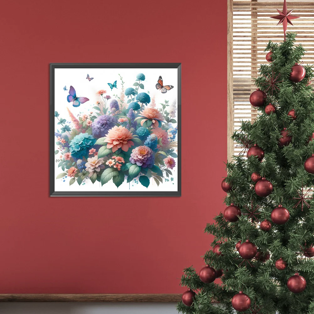 Diamond Painting - Full Round Drill - Flower Butterfly(Canvas|30*30cm)