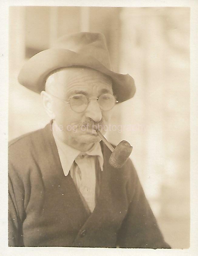 Found Photo Poster paintinggraph bw A MAN SMOKING A CORN COB PIPE? Original Portrait 15 8 F