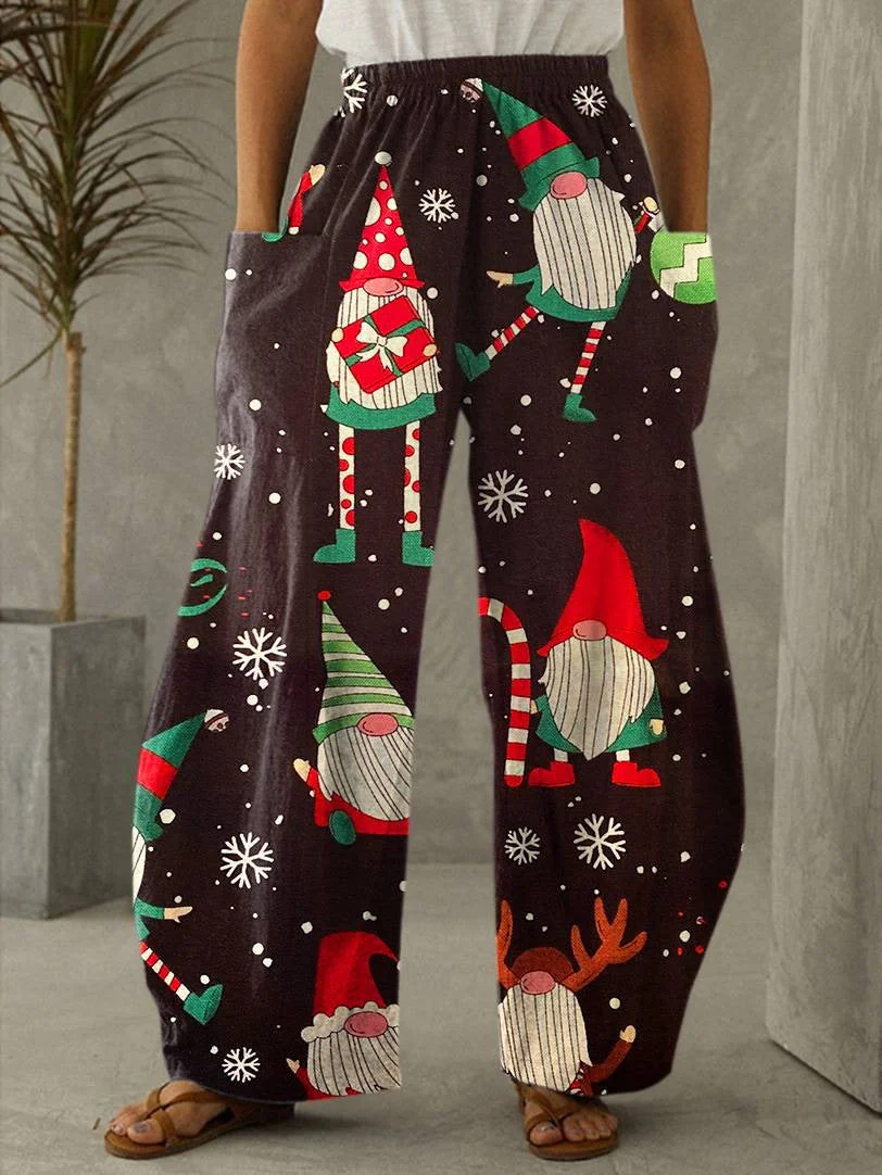Christmas Brown Print Casual Pants