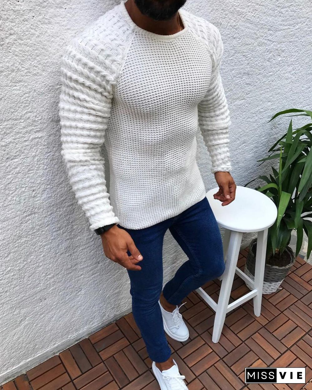 Slim Long Sleeve Round Neck Pullover Sweater Top