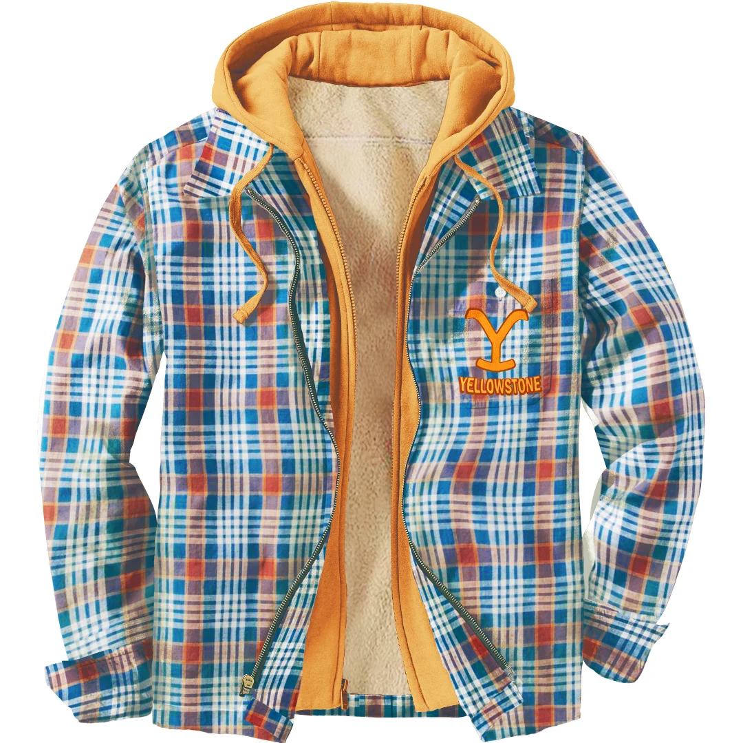 Men's Unisex Fine Check Yellowstone Western Shirt Hooded Jacket-barclient