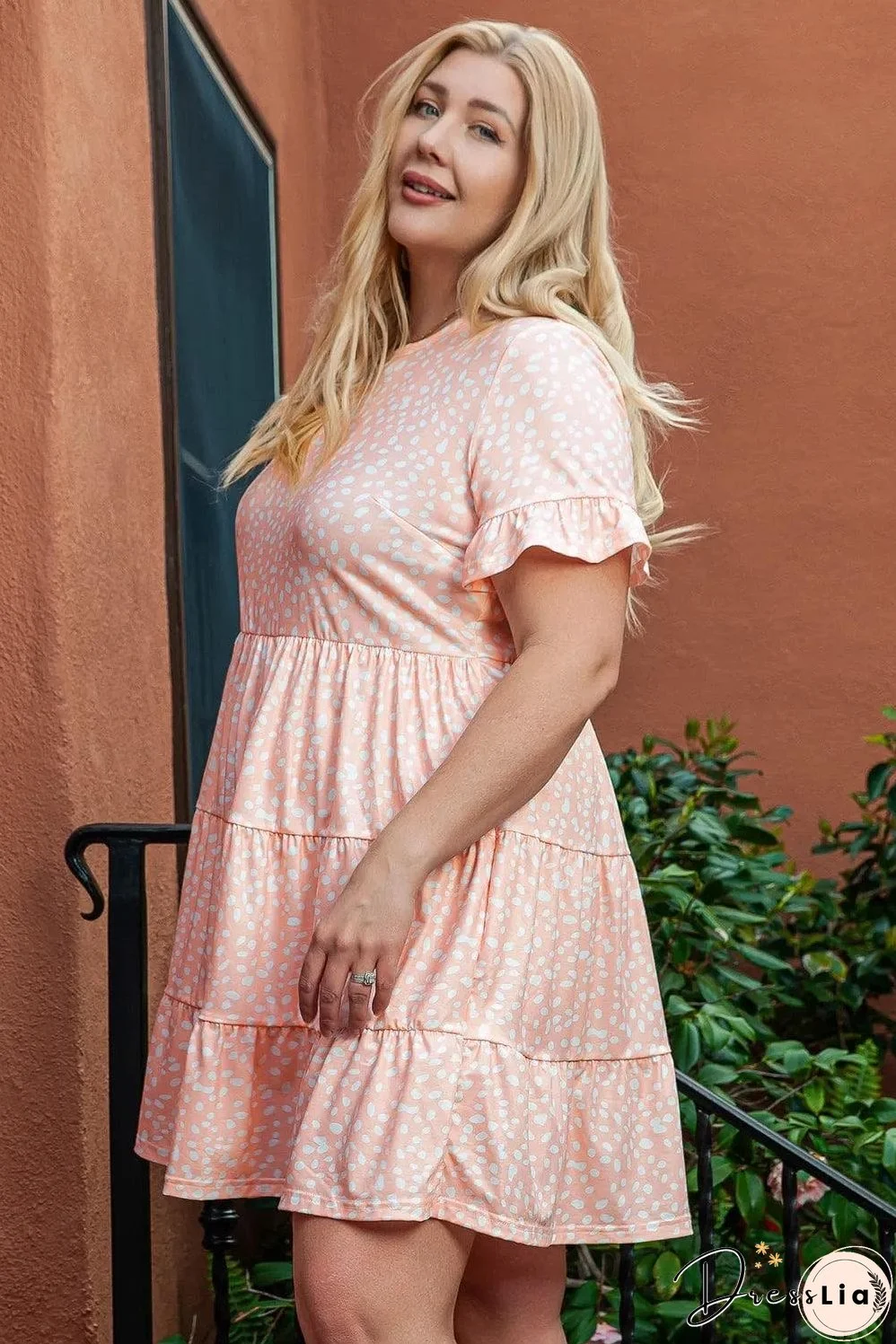 Pink Cheetah Print Tiered Ruffled Plus Size Dress