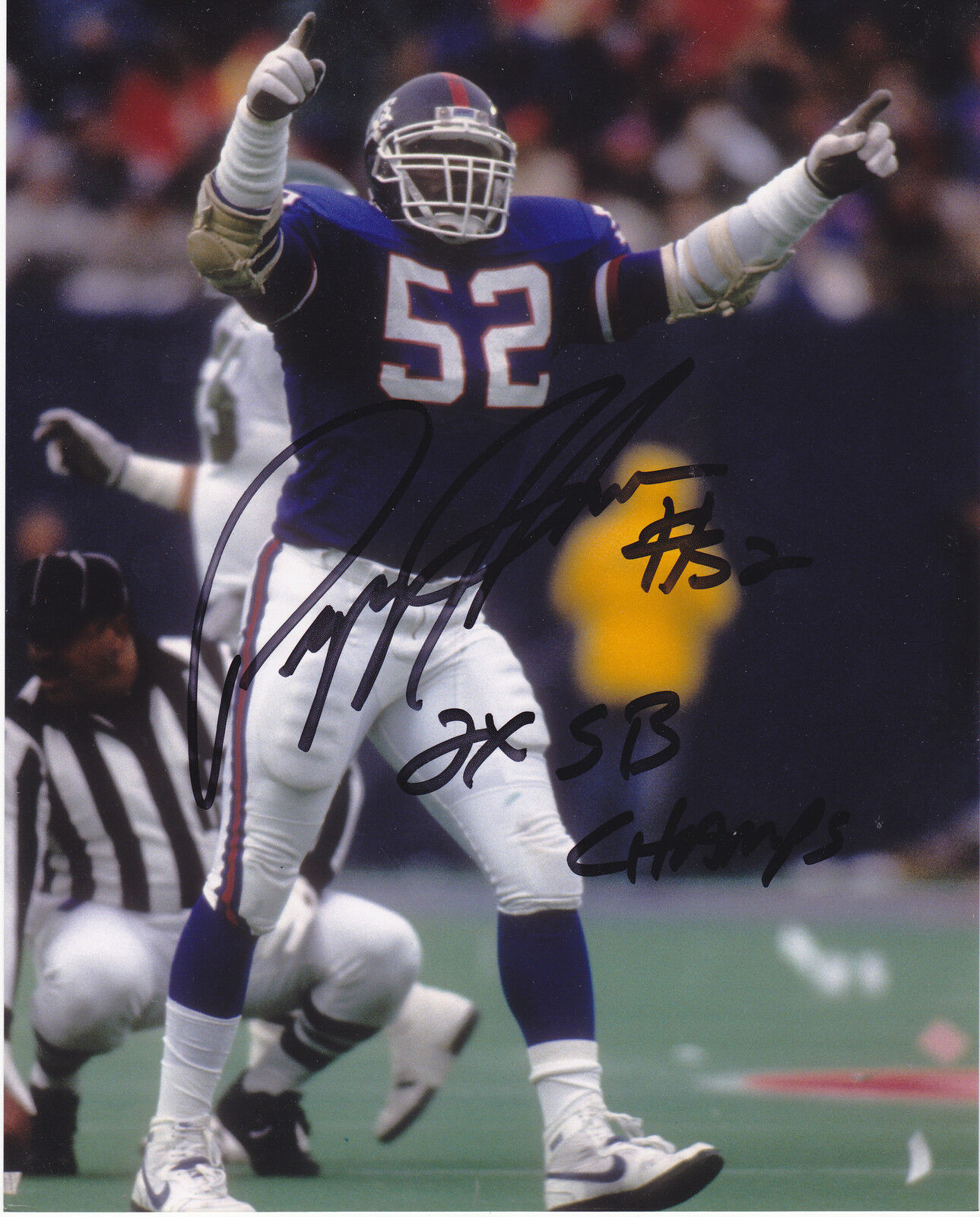 PEPPER JOHNSON NEW YORK GIANTS 2 X SB CHAMPS ACTION SIGNED 8x10