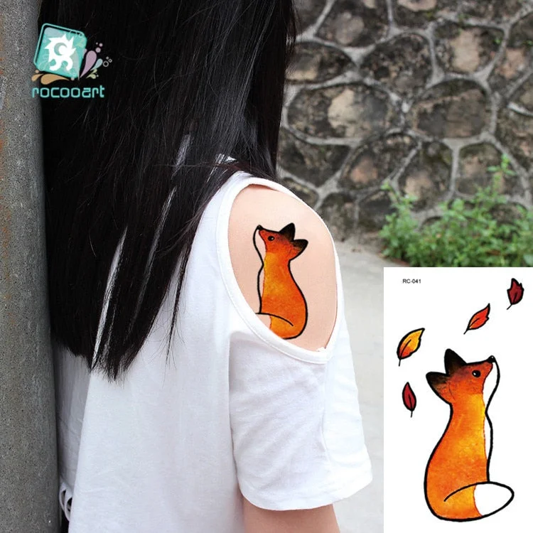 Rocooart Animal Waterproof Temporary Tattoo Sticker Flamingo Cat Fox Tatoo Body Art Women New Fake Taty Tatuaje Cute Small Tatto