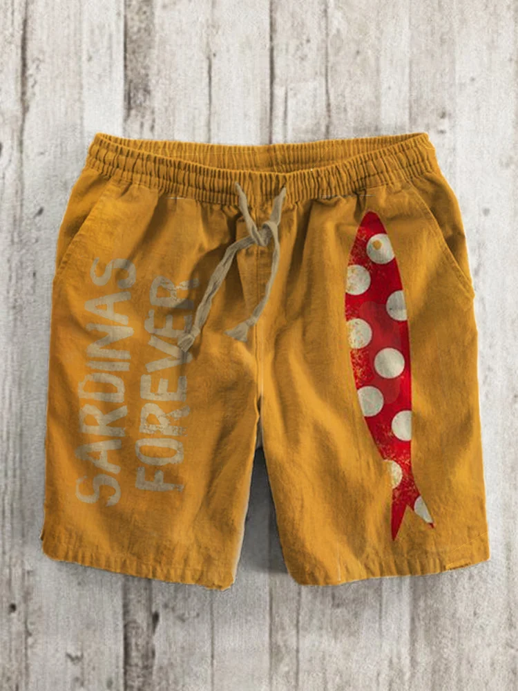 Men's Fish Polka Dot Art Print Linen Blend Shorts