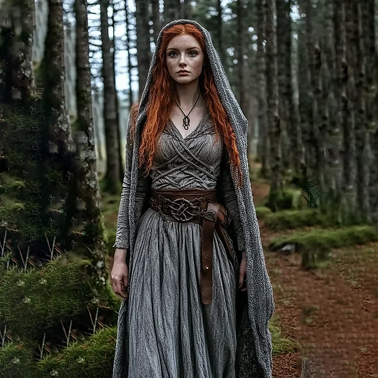 Vintage Viking Celtic Knot V Neck Midi Dress