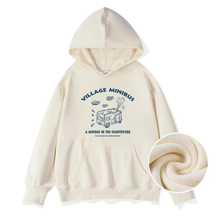 VILLAGE MINIBUS Letter Print Hoodie - Modakawa Modakawa