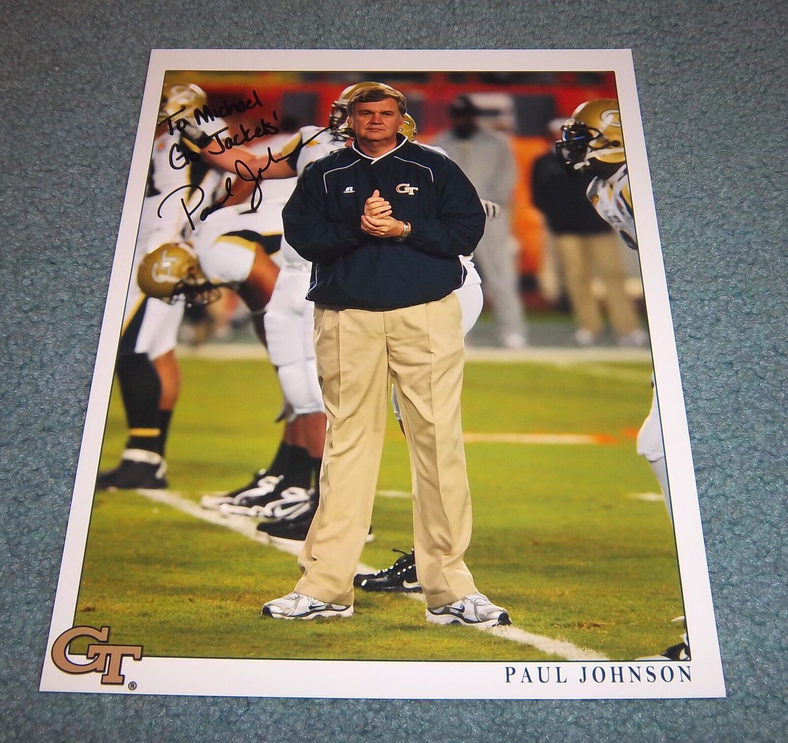 Georgia Tech Coach Paul Johnson Signed Autographed 8 1/2 x 11 Photo Poster painting