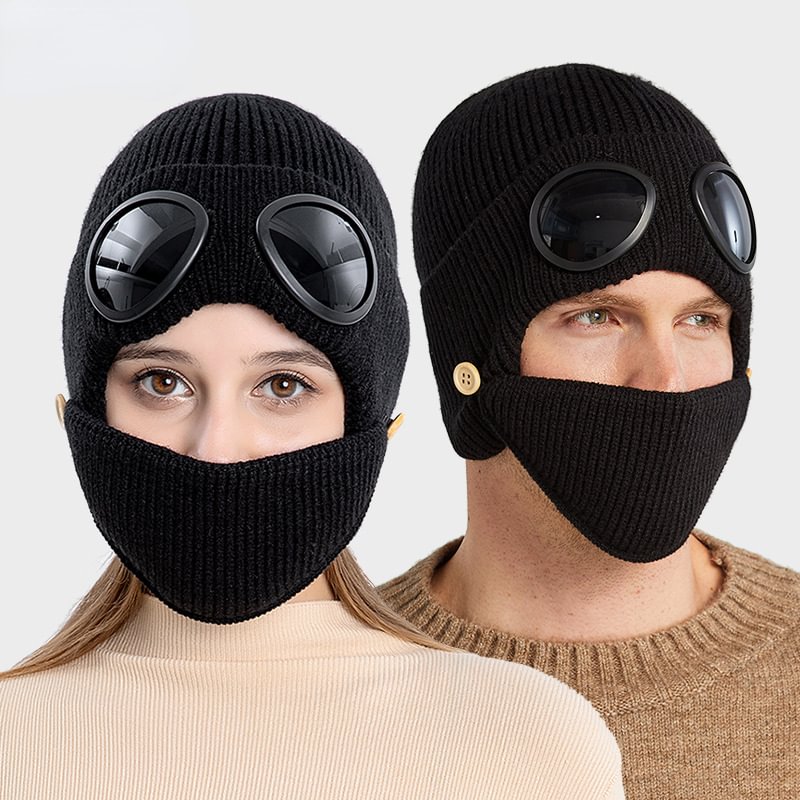 Outdoor Tactical Glasses Ear Protection Thickened Warm Wool Hat Mask
