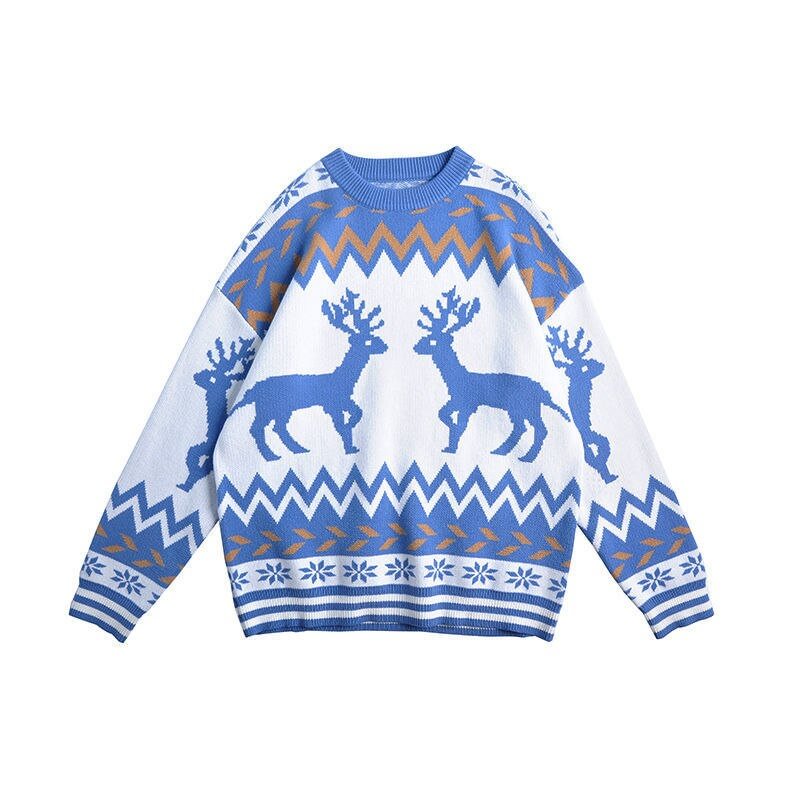 Reindeer Sweaters Women Christmas Sweater Couple Warm Oversize Knitwear Autumn Winter Loose Vintage Sweater Red Pull Femme 2021