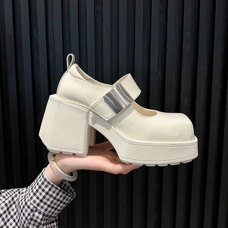 Yyvonne Heel Mary Jane Women's Shoes 2025 Spring And Summer New Square High Heel Single Shoes French Shallow Magic Sticker Small Leather Shoes