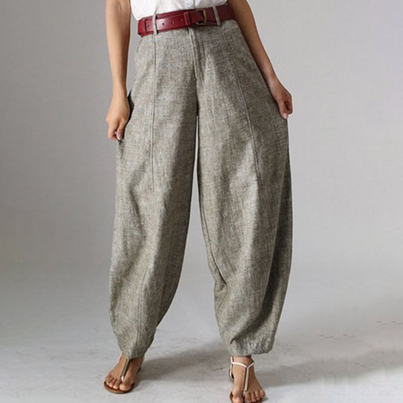 Solid color high waist loose linen casual pants