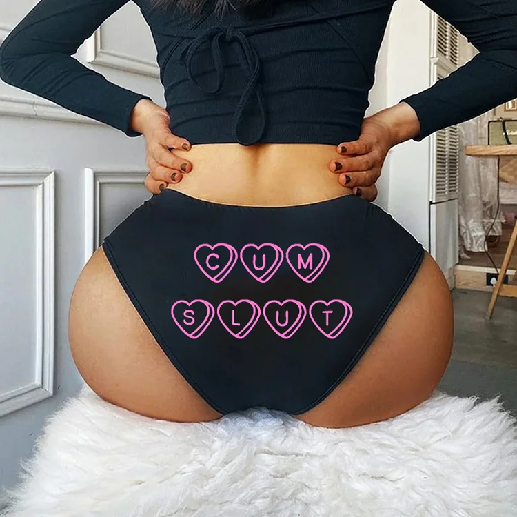 Teecade Teecade Cum Slut Candy Hearts Printed Sexy Panties
