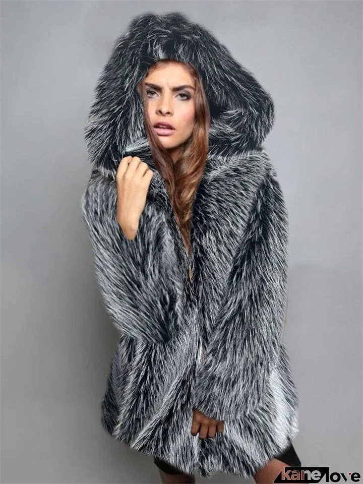 Trending Cozy Faux Fox Fur Plush Ladies Coat